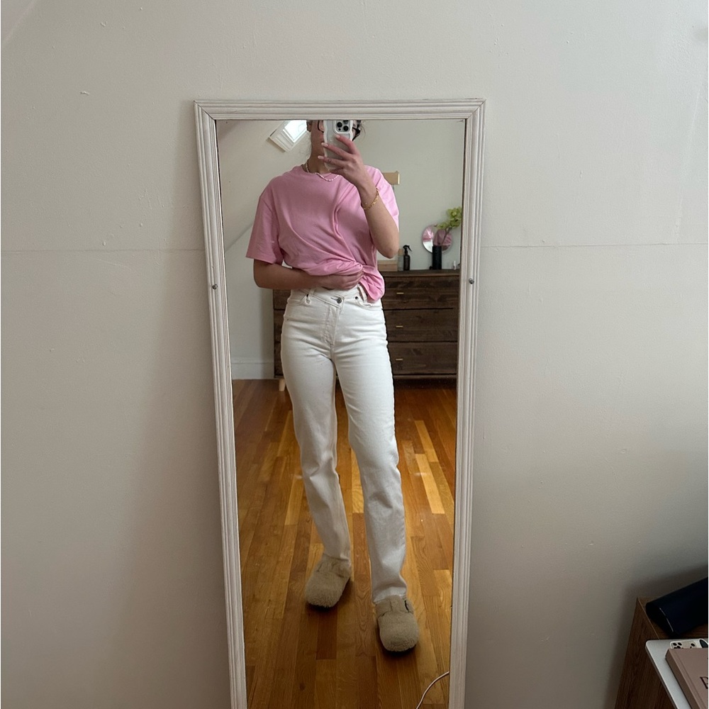 Abercrombie cross waist straight leg white jeans